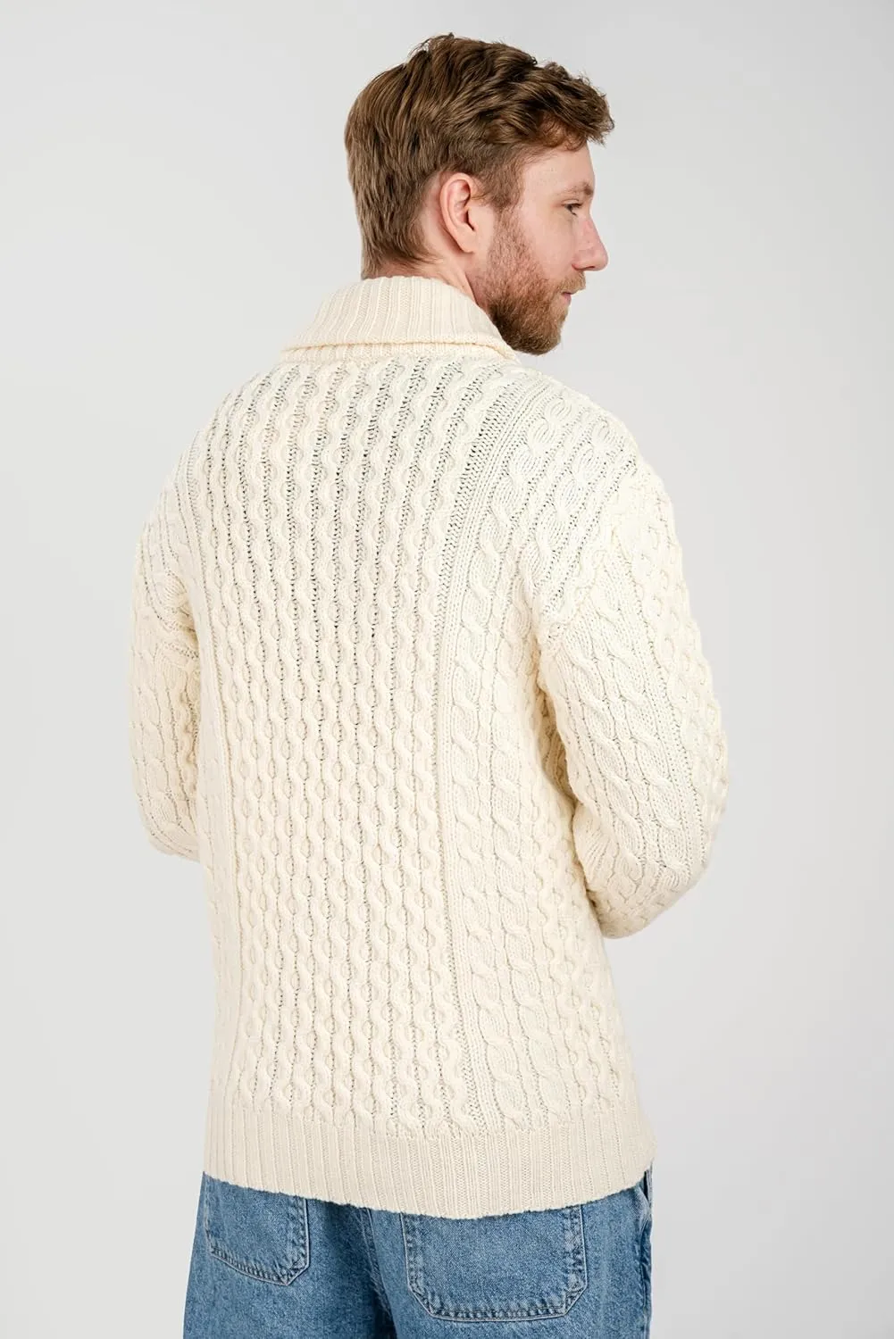 SAOL 100% Merino Wool Double Breasted Shawl Cardigan with Buttons for Men's