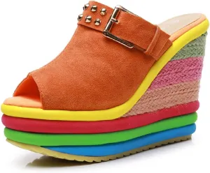 SaraIris Sandals for Women Gladiator Ankle Strap High Heel Platform Wedge Rainbow Sandals for Women