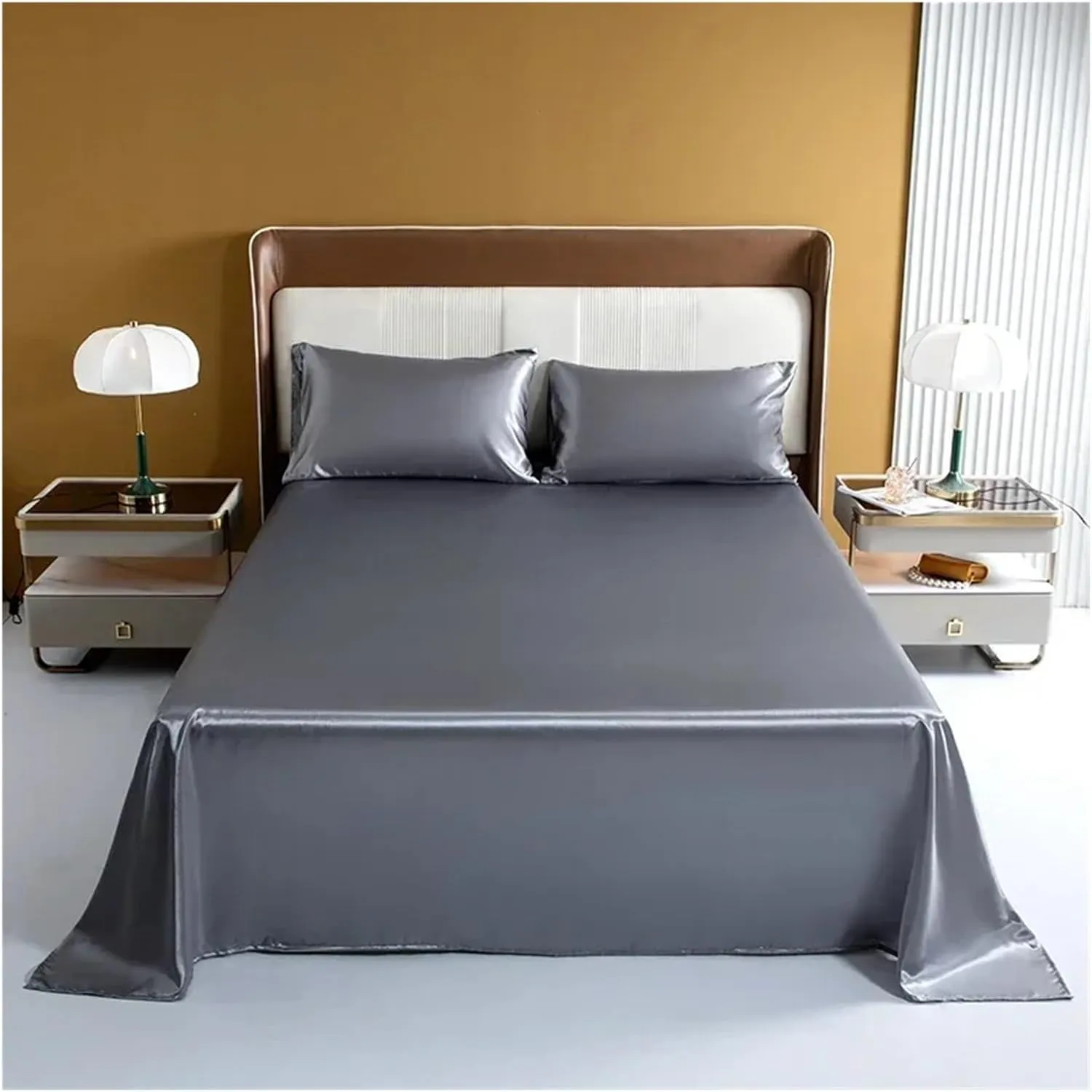 Satin Bedding Sheet Set Solid Color Fitted Sheet Set Single Double King Size Bed Sheet Set Luxury Rayon Flat Sheet Set(Color 01,King 4pcs)