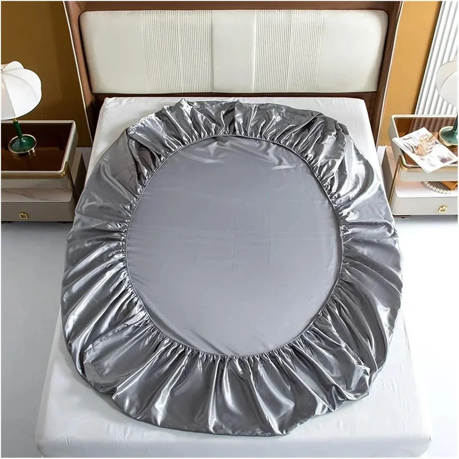 Satin Bedding Sheet Set Solid Color Fitted Sheet Set Single Double King Size Bed Sheet Set Luxury Rayon Flat Sheet Set(Color 01,King 4pcs)