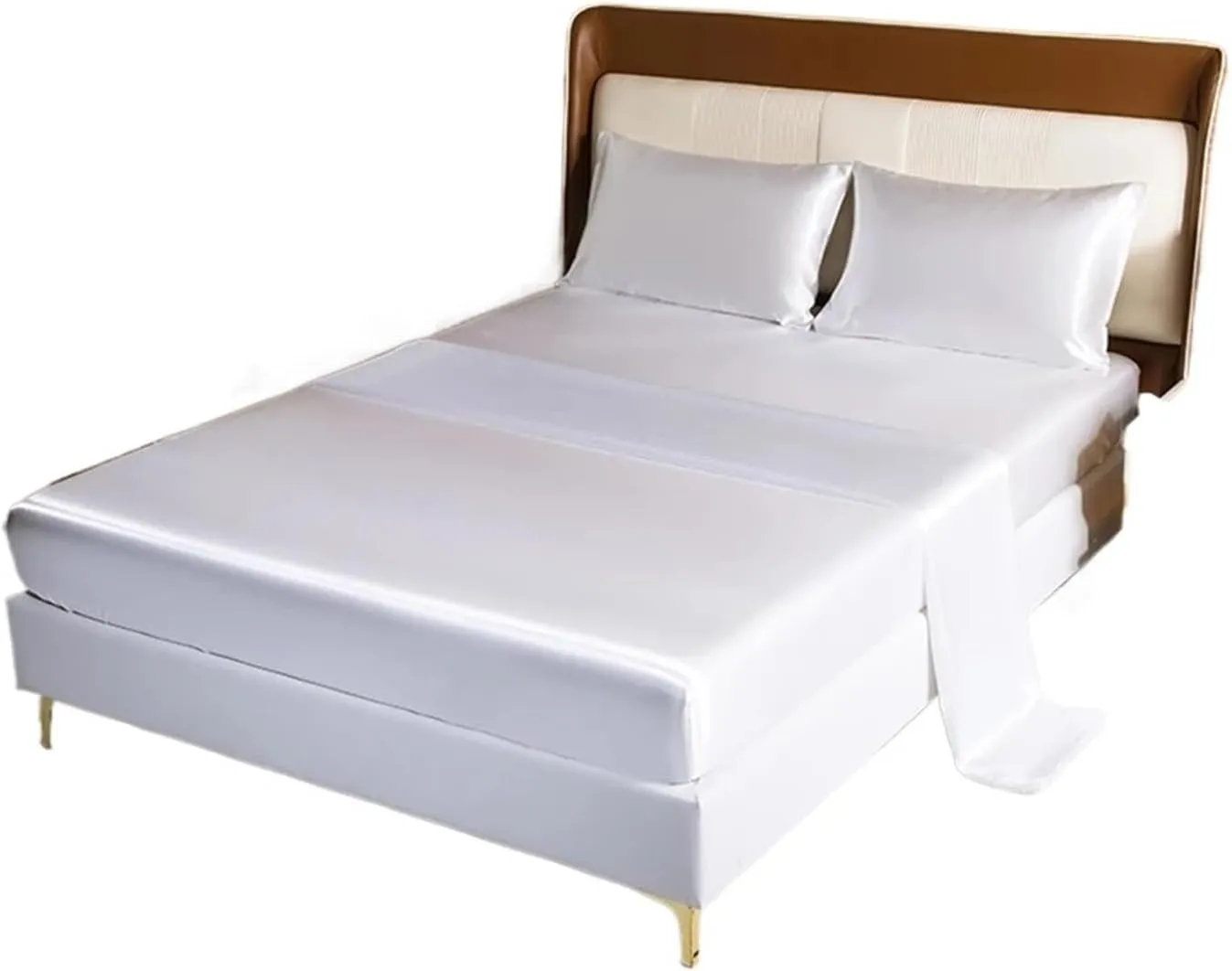 Satin Bedding Sheet Set Solid Color Fitted Sheet Set Single Double King Size Bed Sheet Set Luxury Rayon Flat Sheet Set(Color 01,King 4pcs)