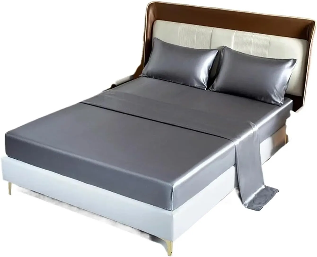 Satin Bedding Sheet Set Solid Color Fitted Sheet Set Single Double King Size Bed Sheet Set Luxury Rayon Flat Sheet Set(Color 01,King 4pcs)