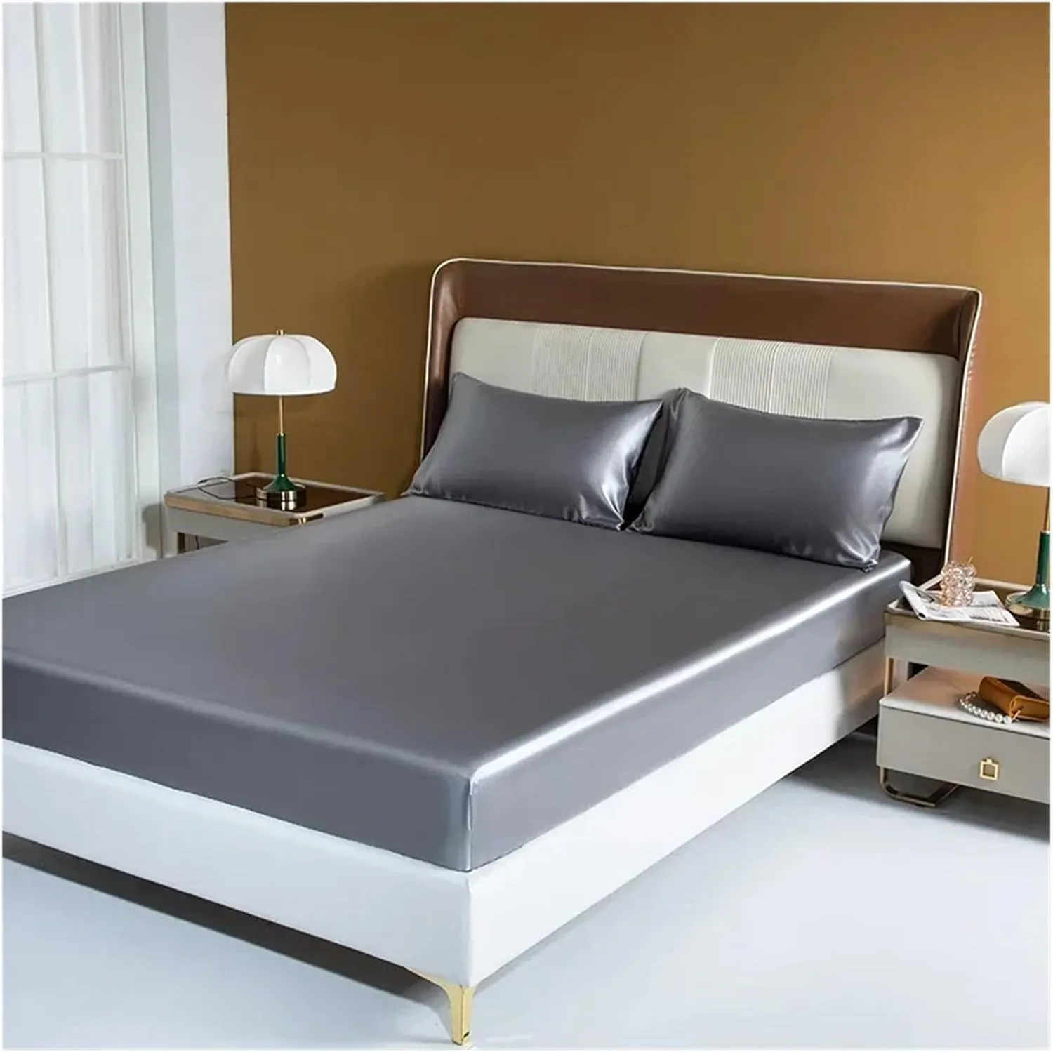 Satin Bedding Sheet Set Solid Color Fitted Sheet Set Single Double King Size Bed Sheet Set Luxury Rayon Flat Sheet Set(Color 01,King 4pcs)