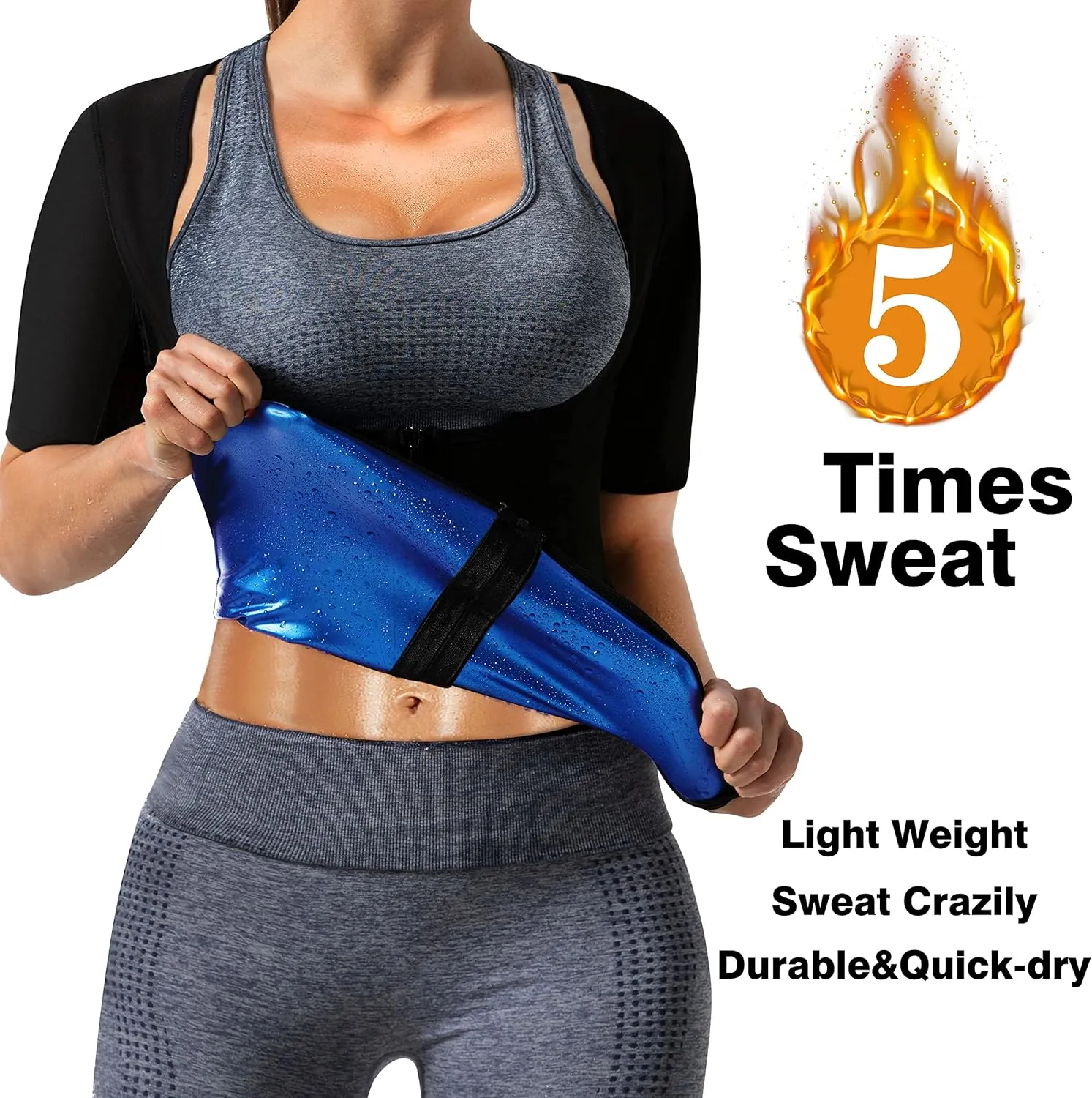 Sauna Shirt for Women Weight Loss Sauna Suit for Women Waist Trainer Sweat Vest Workout Body Shaper Zipper