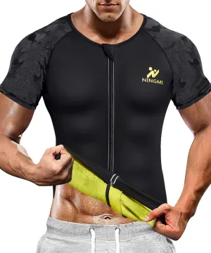 Sauna Suit for Men Hot Sweat Suit Sauna Shirt Sweat Body Shaper Workout Neoprene Suit Zipper Short Sleeve