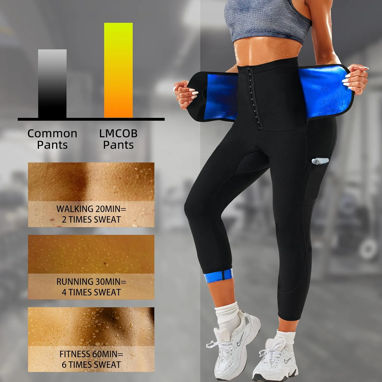 Sauna Sweat Pants for Women with Poecket High Waist Compression Sauna Leggings Workout Waist trainer Pants