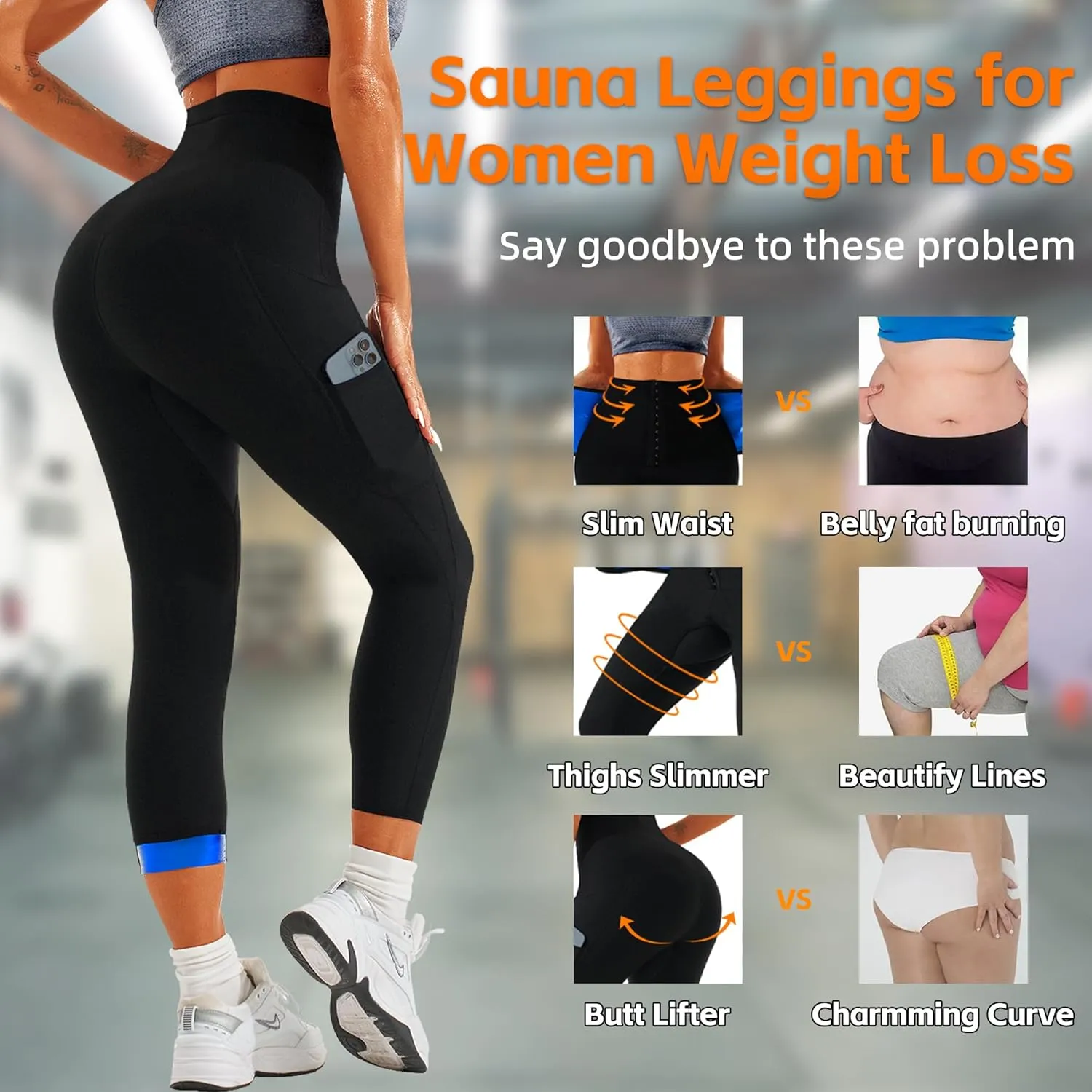 Sauna Sweat Pants for Women with Poecket High Waist Compression Sauna Leggings Workout Waist trainer Pants