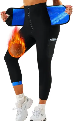 Sauna Sweat Pants for Women with Poecket High Waist Compression Sauna Leggings Workout Waist trainer Pants