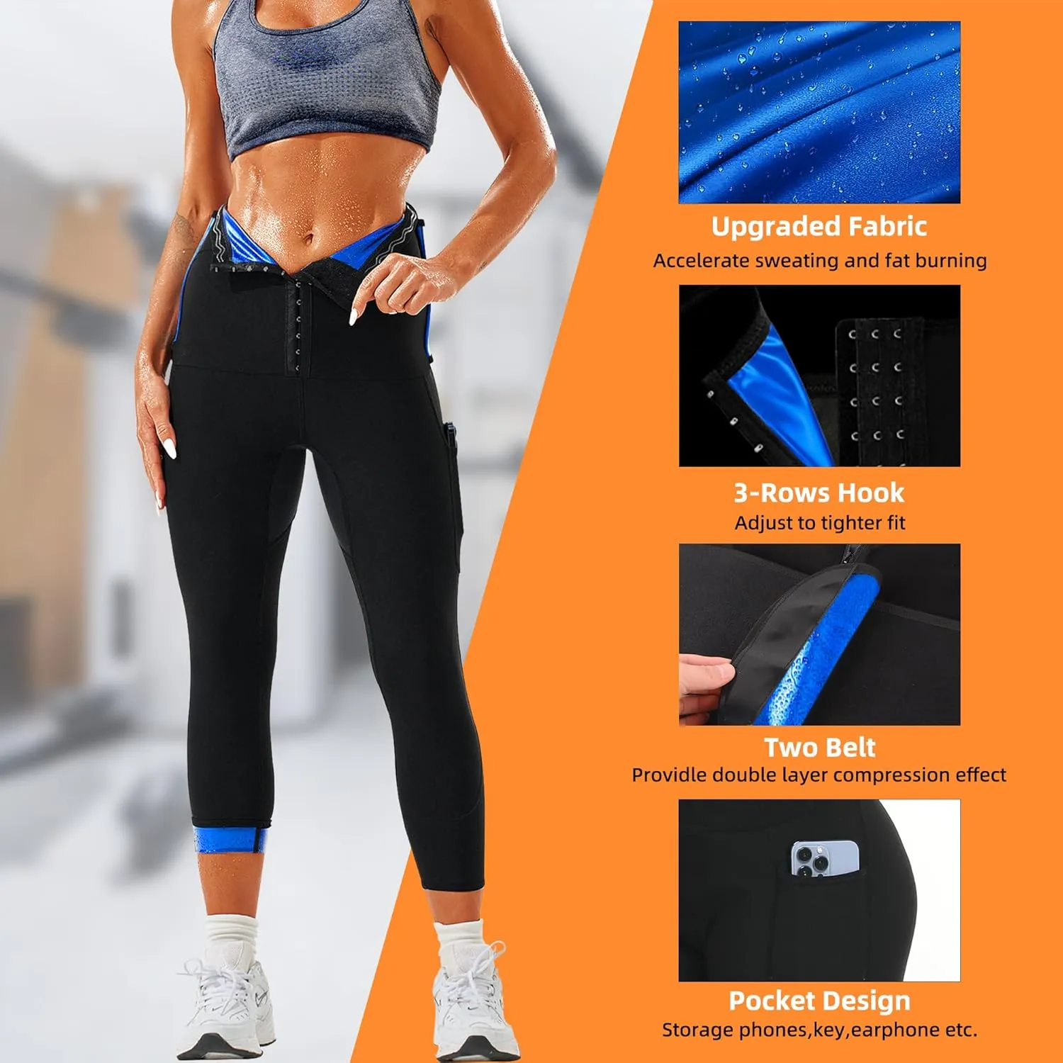 Sauna Sweat Pants for Women with Poecket High Waist Compression Sauna Leggings Workout Waist trainer Pants