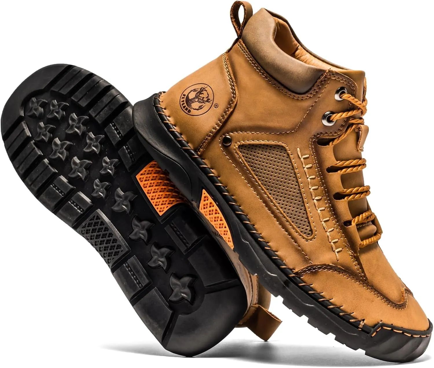Sawbehind Men's Comfortable Handmade Leather Boots, Spacious Toe Box Outdoor Leather Shoes, Arch Support,Sawbehind Mens Boots