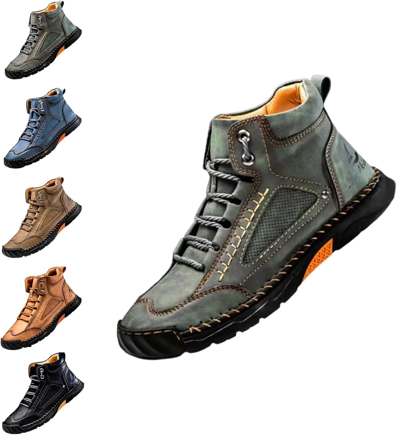 Sawbehind Men's Comfortable Handmade Leather Boots, Spacious Toe Box Outdoor Leather Shoes, Arch Support,Sawbehind Mens Boots