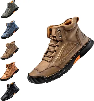 Sawbehind Men's Comfortable Handmade Leather Boots, Spacious Toe Box Outdoor Leather Shoes, Arch Support,Sawbehind Mens Boots