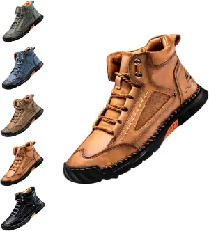 Sawbehind Men's Comfortable Handmade Leather Boots, Spacious Toe Box Outdoor Leather Shoes, Arch Support,Sawbehind Mens Boots