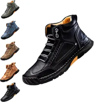 Sawbehind Men's Comfortable Handmade Leather Boots, Spacious Toe Box Outdoor Leather Shoes, Arch Support,Sawbehind Mens Boots