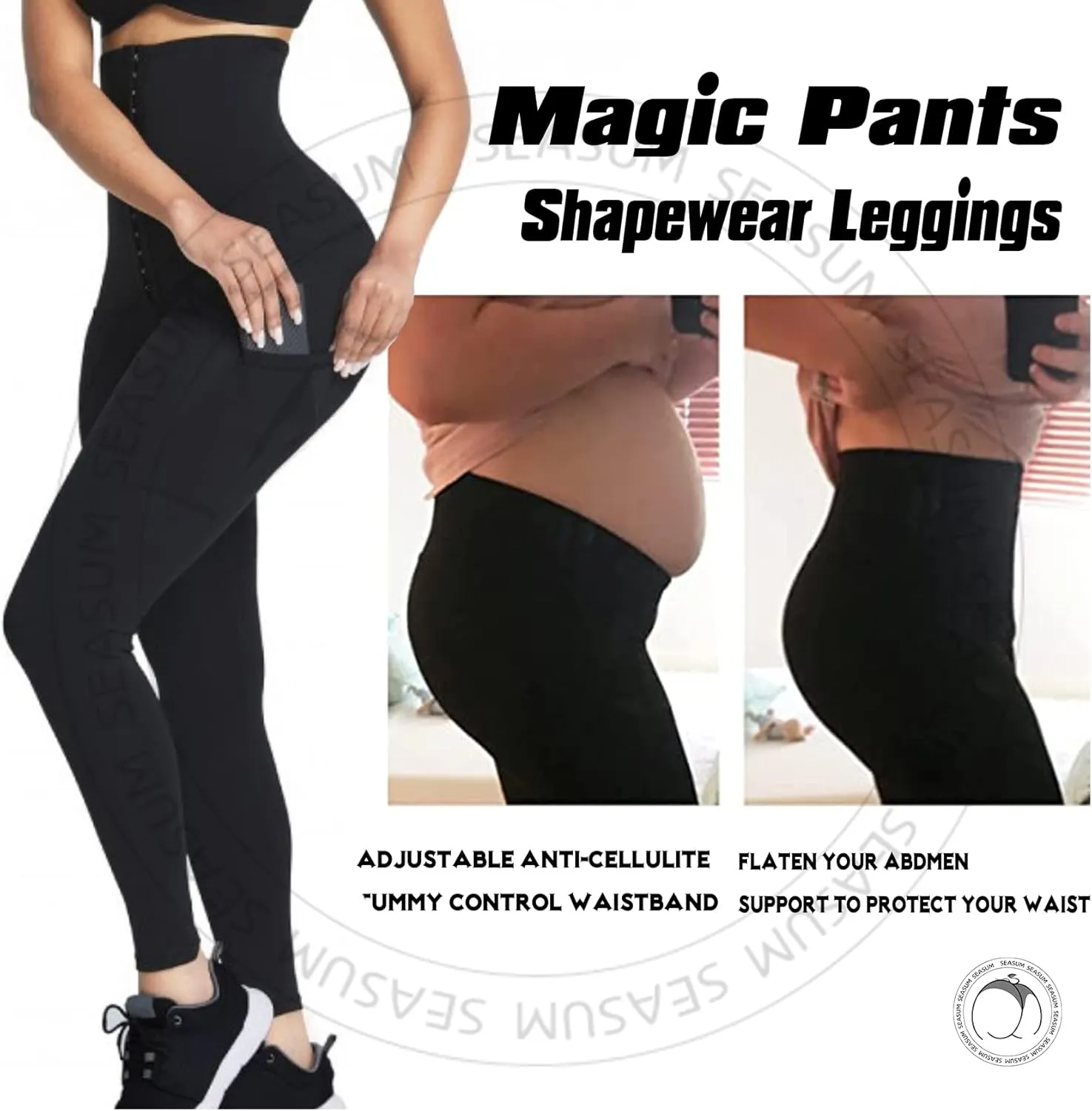 SEASUM High Waisted Yoga Legging with Adjustable Waist Corset Belt Tummy Control Slimming Waist Trainer Pant