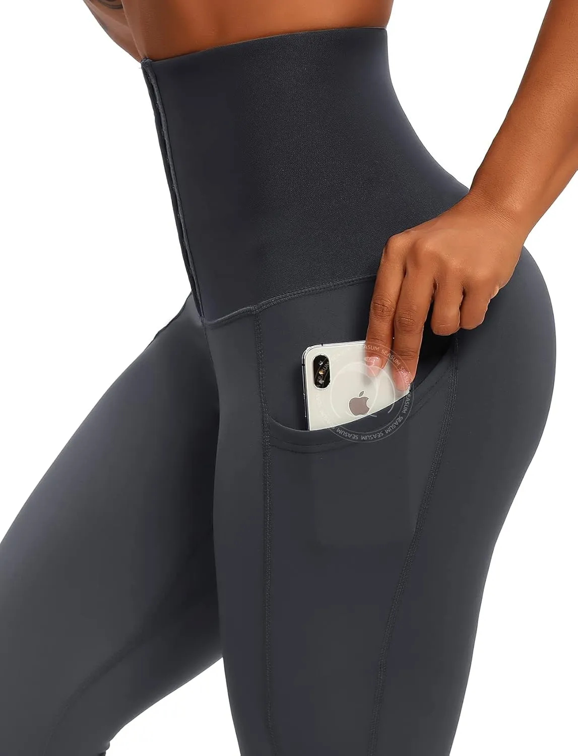 SEASUM High Waisted Yoga Legging with Adjustable Waist Corset Belt Tummy Control Slimming Waist Trainer Pant