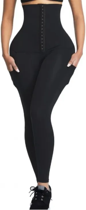 SEASUM High Waisted Yoga Legging with Adjustable Waist Corset Belt Tummy Control Slimming Waist Trainer Pant