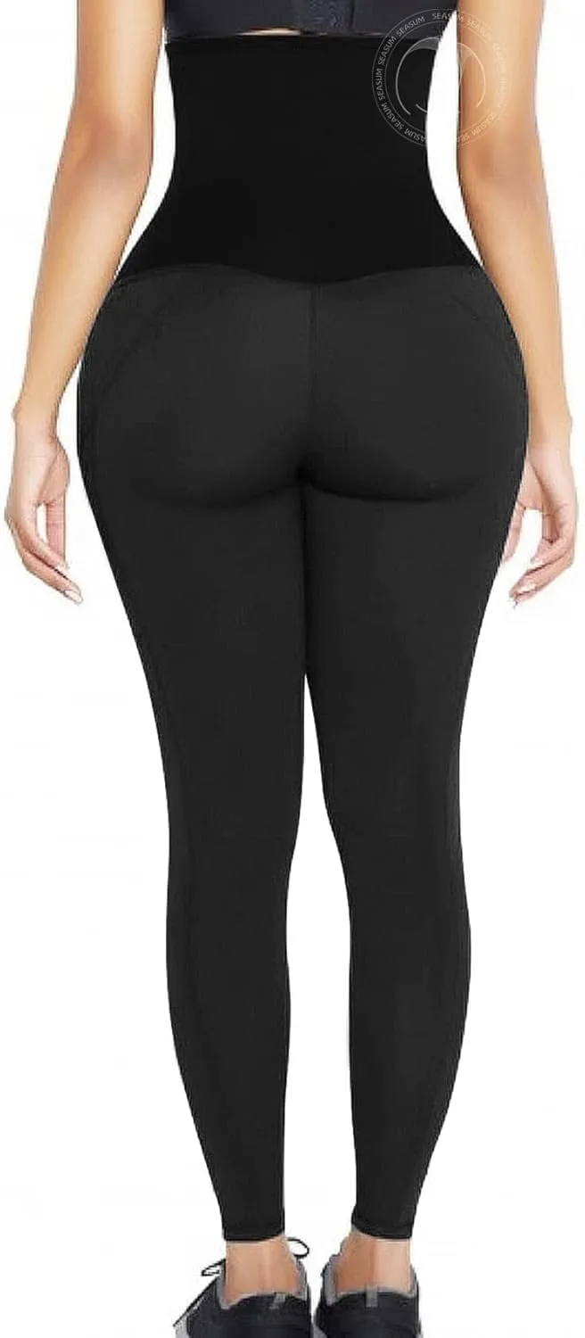 SEASUM High Waisted Yoga Legging with Adjustable Waist Corset Belt Tummy Control Slimming Waist Trainer Pant