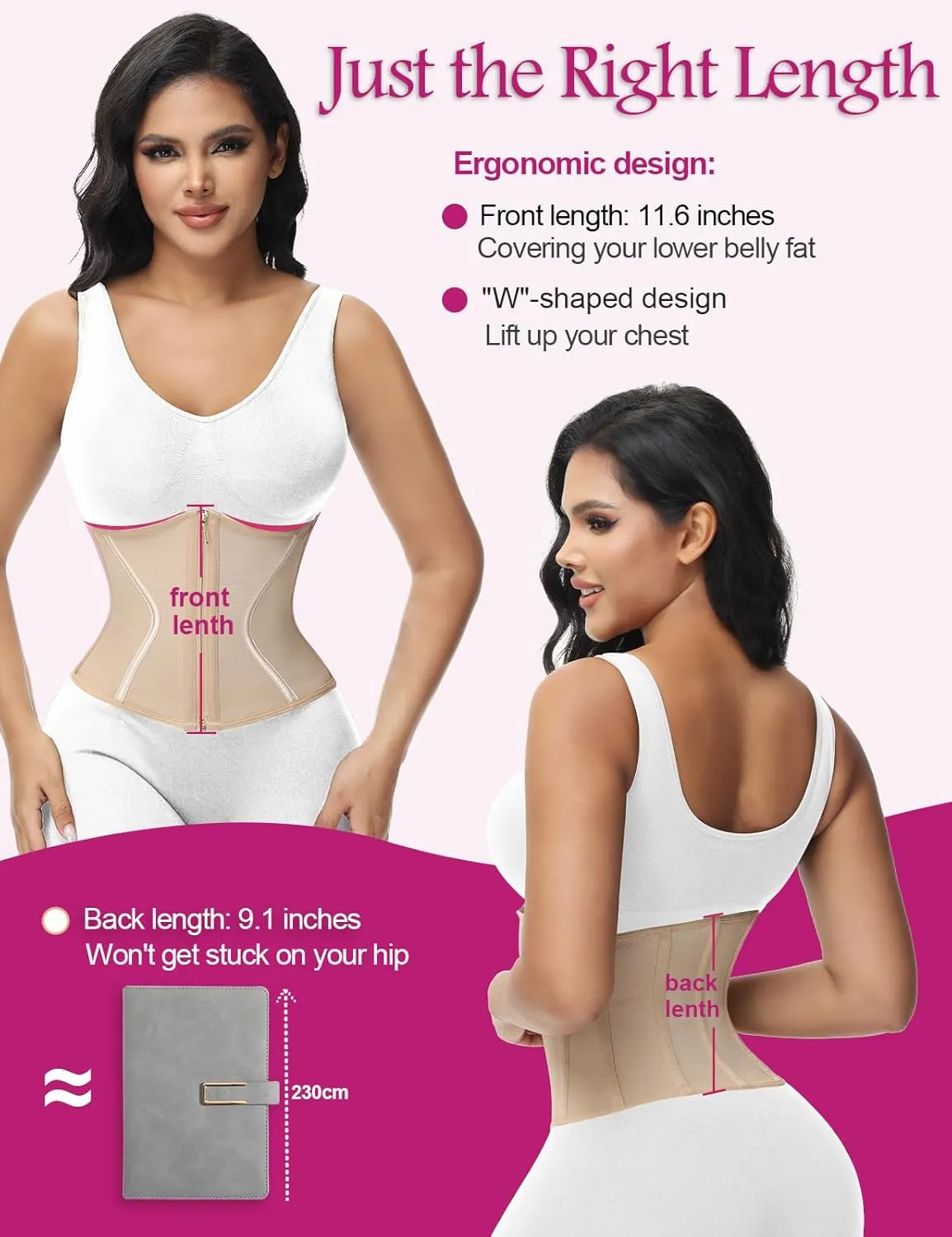 SHAPSHE Short Torso Waist Trainer for Women Corset Waist Cincher Shapewear Tummy Control Workout Hourglass Body Shaper