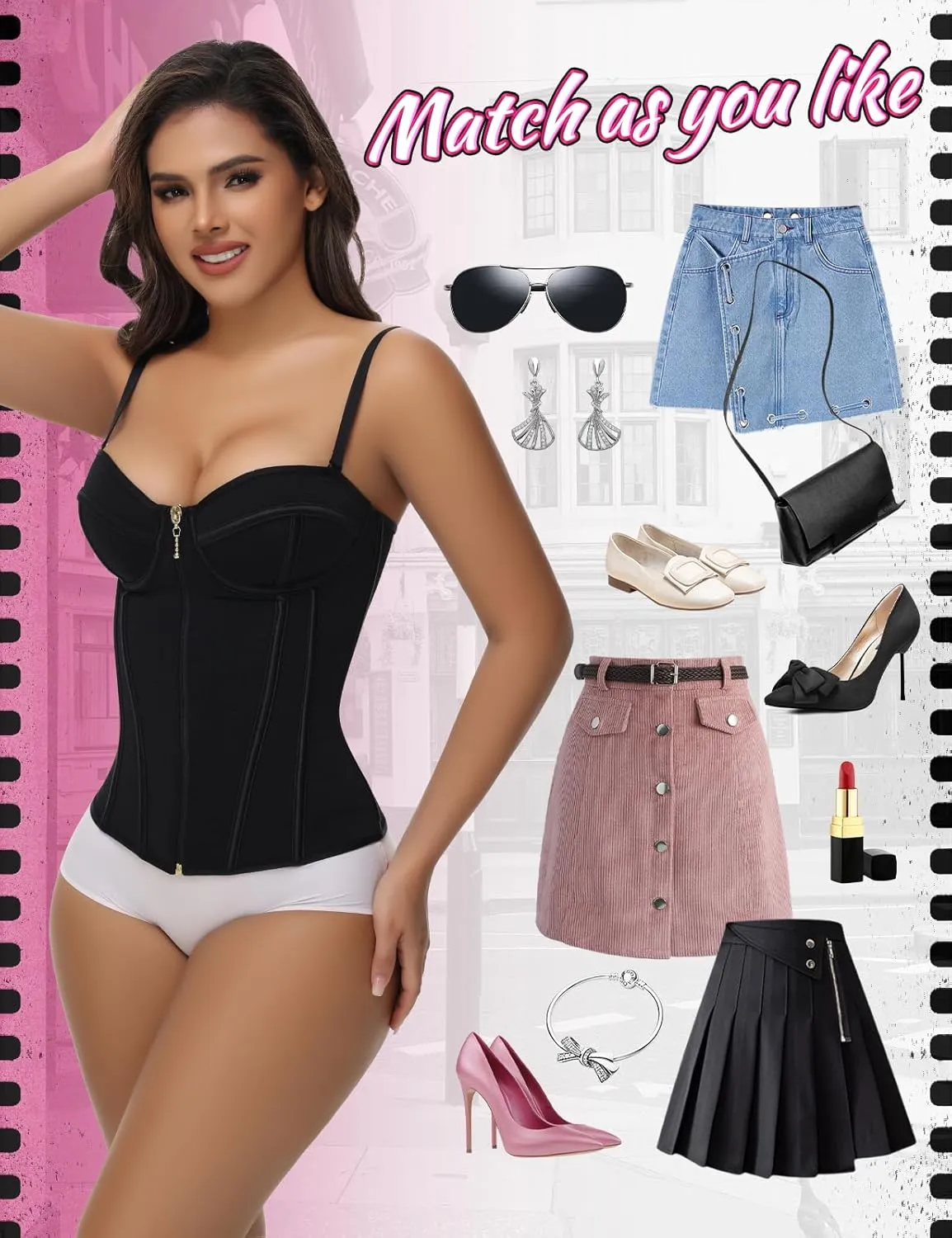 SHAPSHE Waist Trainer for Women Tummy Control Vest Black Corset Shapewear Bustier Tank Tops Going Out Body Shaper with Straps