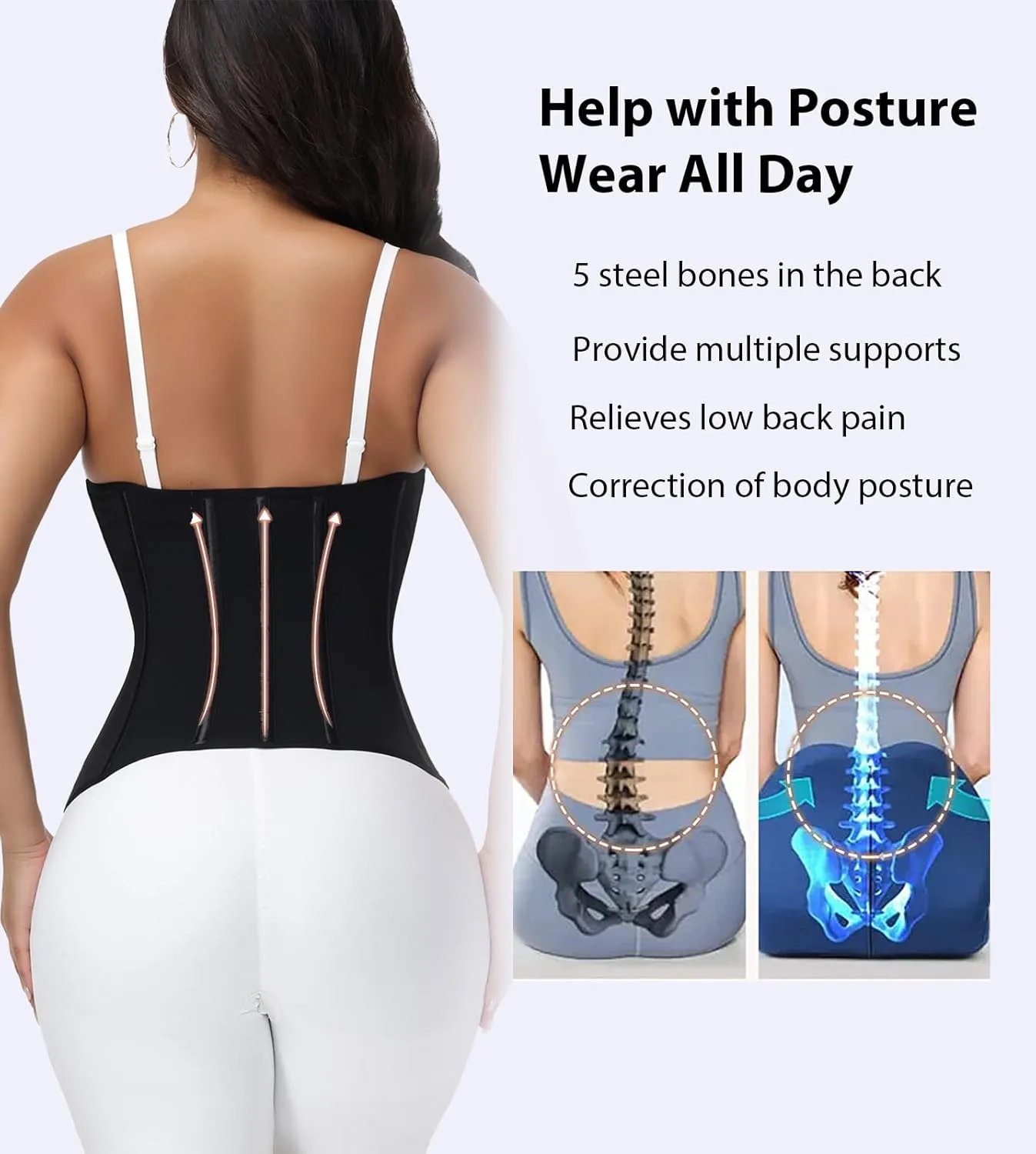 SHAPSHE Waist Trainer for Women Tummy Control Workout Corset Waist Cincher Shapewear Sports Girdle Body Shaper with Hook