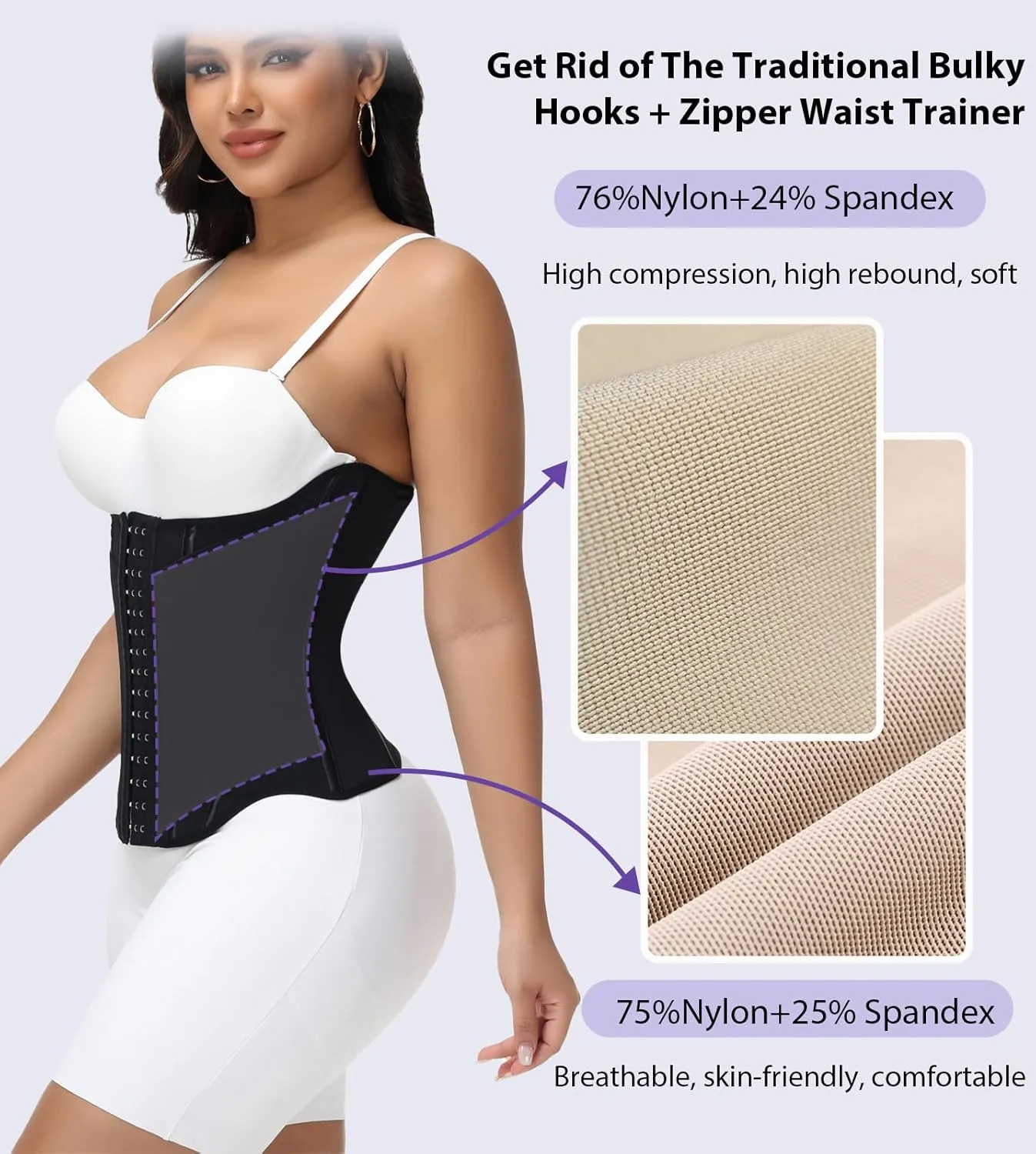 SHAPSHE Waist Trainer for Women Tummy Control Workout Corset Waist Cincher Shapewear Sports Girdle Body Shaper with Hook