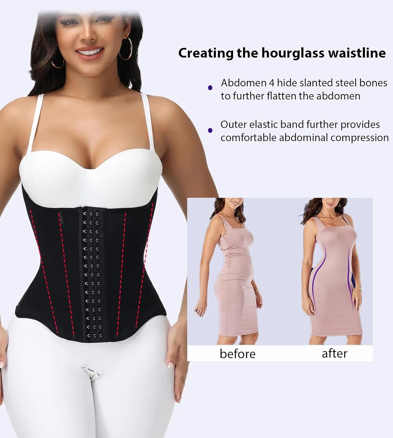 SHAPSHE Waist Trainer for Women Tummy Control Workout Corset Waist Cincher Shapewear Sports Girdle Body Shaper with Hook