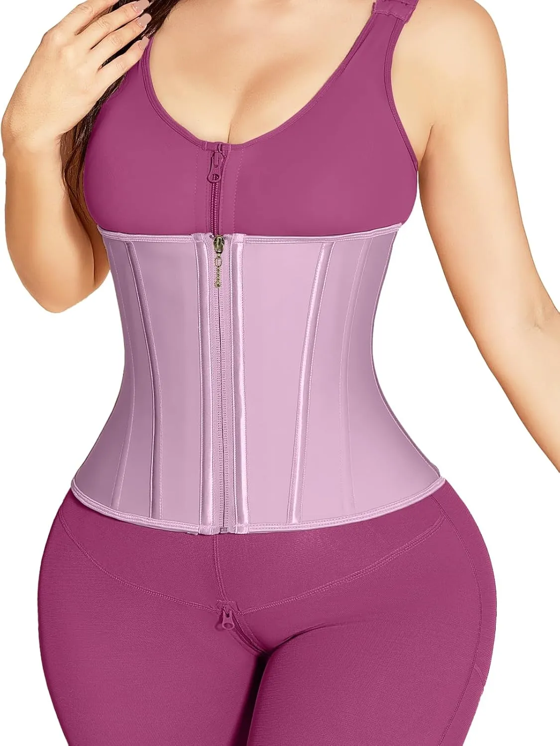 SHAPSHE Waist Trainer for Women, Workout Sports Girdle with Zipper, Body Shaper for Tummy Control Pink