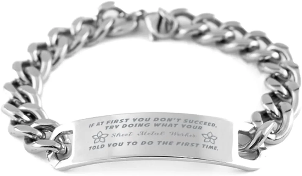 Sheet Metal Worker Bracelet, If at first you don't succeed, try doing what your athletic trainer told you to do the first time., Cuban Link Chain Necklace, Sheet Metal Worker Gifts