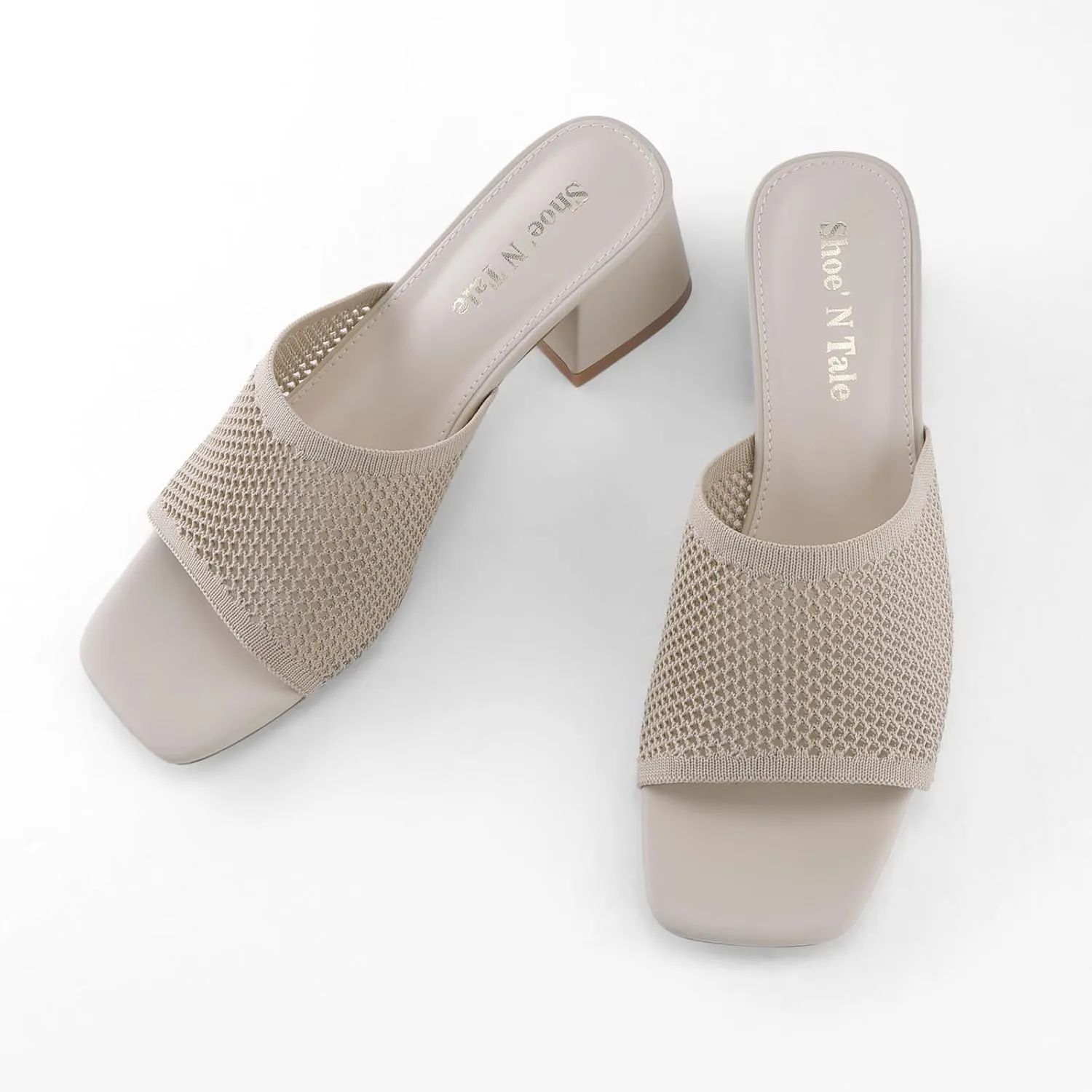 Shoe'N Tale Heeled Sandals For Women Square Open Toe Heeled Mules Chunky Block Low Heel Slip On Slides