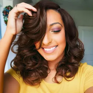 Short Body Wavy Wig Curly Loose Wave Wigs Big Curly Lady Side Part Shoulder Length Wigs Synthetic Wig for Black Women (Mixed Brown)