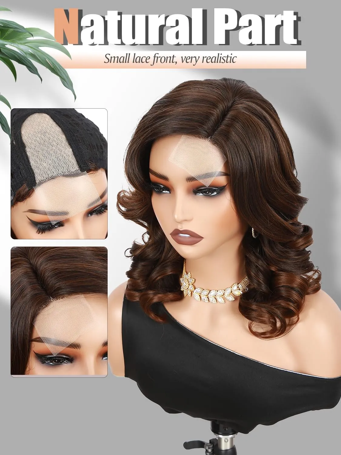 Short Body Wavy Wig Curly Loose Wave Wigs Big Curly Lady Side Part Shoulder Length Wigs Synthetic Wig for Black Women (Mixed Brown)