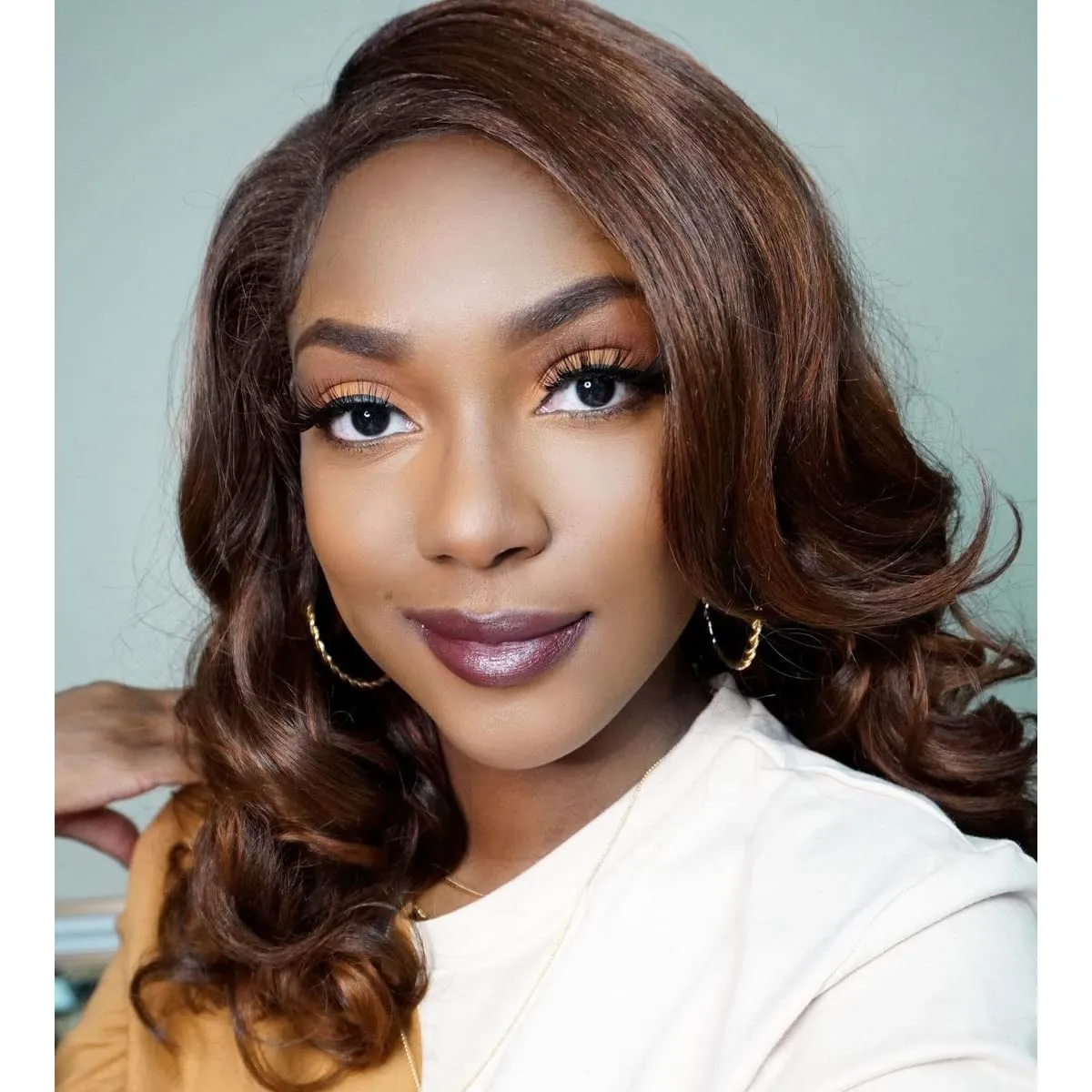Short Body Wavy Wig Curly Loose Wave Wigs Big Curly Lady Side Part Shoulder Length Wigs Synthetic Wig for Black Women (Mixed Brown)