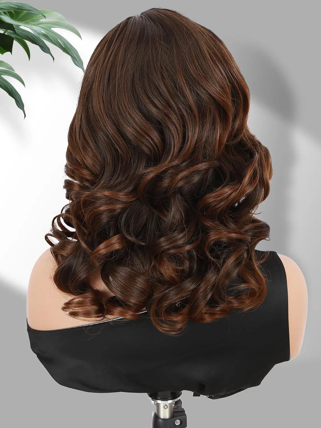Short Body Wavy Wig Curly Loose Wave Wigs Big Curly Lady Side Part Shoulder Length Wigs Synthetic Wig for Black Women (Mixed Brown)