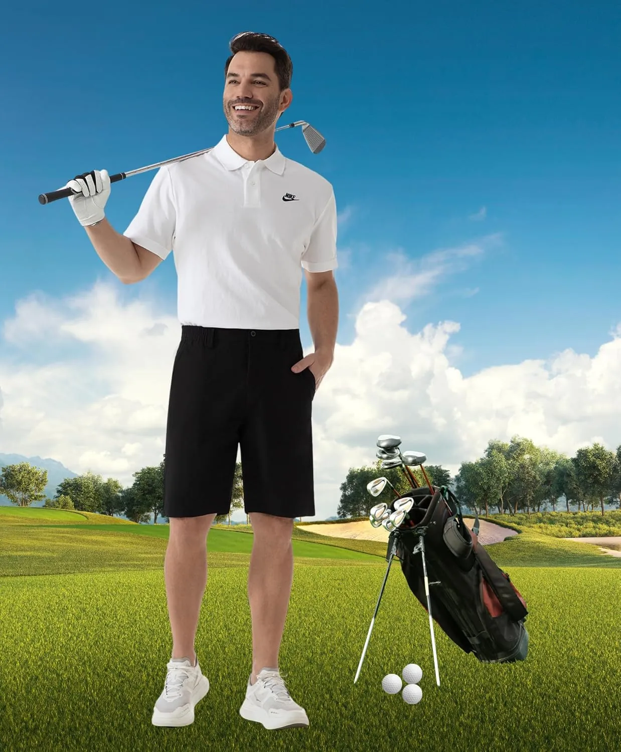 SIX ISLANDS Men's Golf Hybrid Shorts 9 Inch Inseam with Pockets Quick Dry Stretch Flat Front Casual Work Dress Shorts for Men