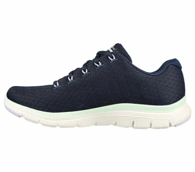 Skechers Ladies Flex Appeal 4.0 Coated Fidelity Navy/Aqua Shoes 149298/NVAQ