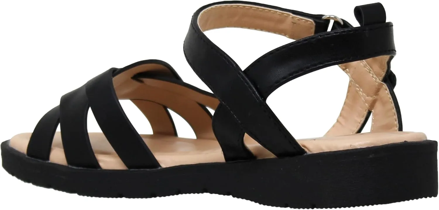 SOBEYO Girls Strappy Open Toe Flatform Slip On Cute Ankle Strap Summer Flat Sandals