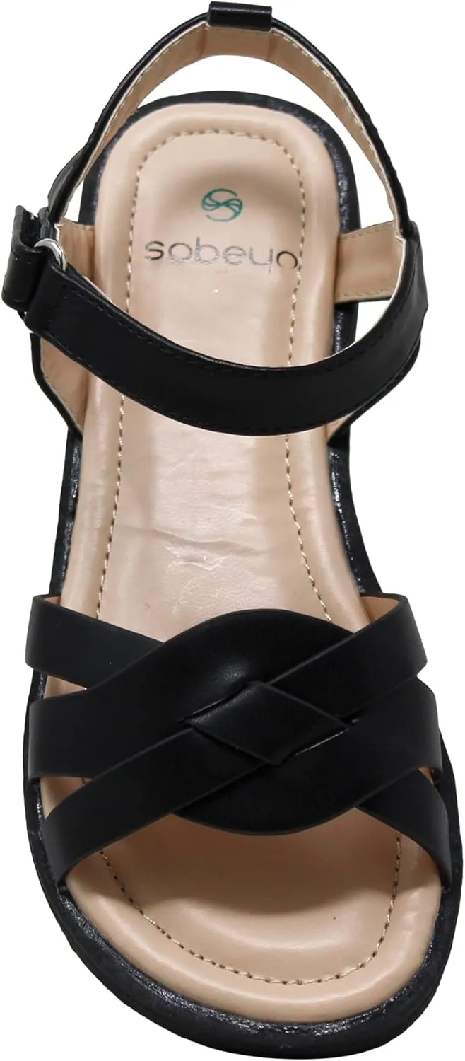 SOBEYO Girls Strappy Open Toe Flatform Slip On Cute Ankle Strap Summer Flat Sandals