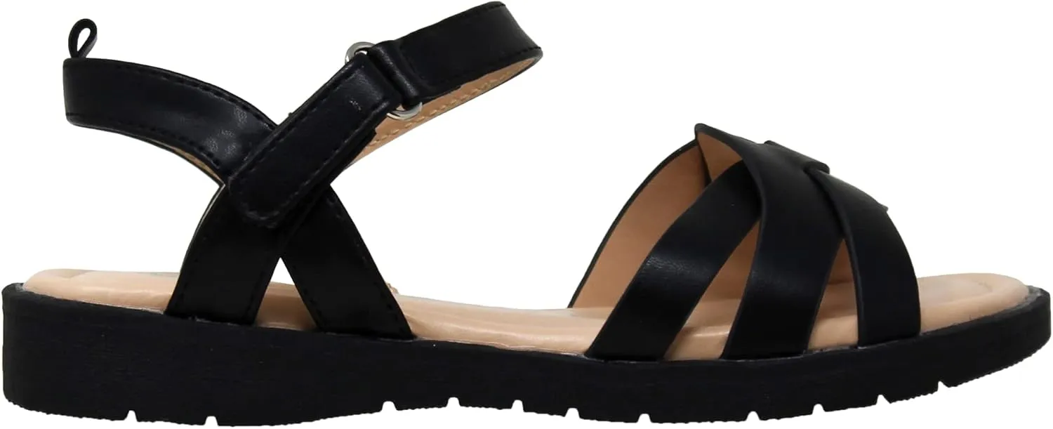 SOBEYO Girls Strappy Open Toe Flatform Slip On Cute Ankle Strap Summer Flat Sandals