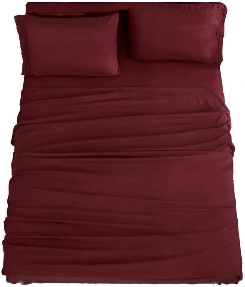 SONORO KATE Bed Sheet Set Super Soft Microfiber 1800 Thread Count Luxury Egyptian Sheets 16-Inch Deep Pocket，Wrinkle and Hypoallergenic-4 Piece (Burgundy, Queen)