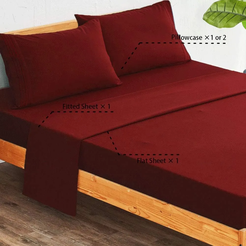 SONORO KATE Bed Sheet Set Super Soft Microfiber 1800 Thread Count Luxury Egyptian Sheets 16-Inch Deep Pocket，Wrinkle and Hypoallergenic-4 Piece (Burgundy, Queen)