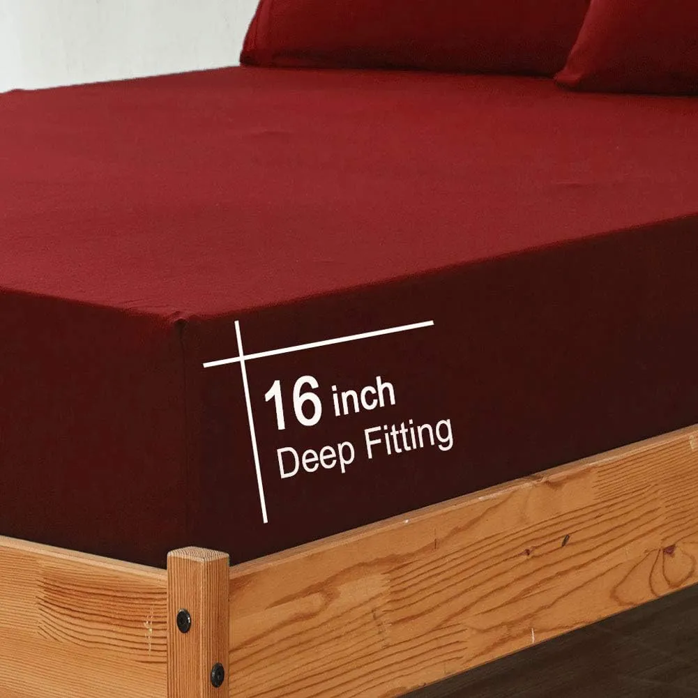 SONORO KATE Bed Sheet Set Super Soft Microfiber 1800 Thread Count Luxury Egyptian Sheets 16-Inch Deep Pocket，Wrinkle and Hypoallergenic-4 Piece (Burgundy, Queen)