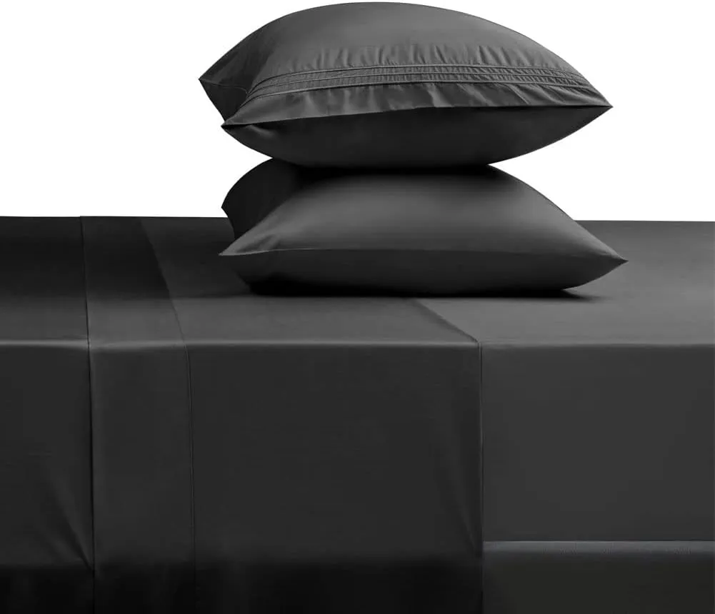 SONORO KATE Bed Sheet Set Super Soft Microfiber 1800 Thread Count Luxury Egyptian Sheets 18-Inch Deep Pocket Wrinkle and Hypoallergenic-4 Piece(Queen Black)