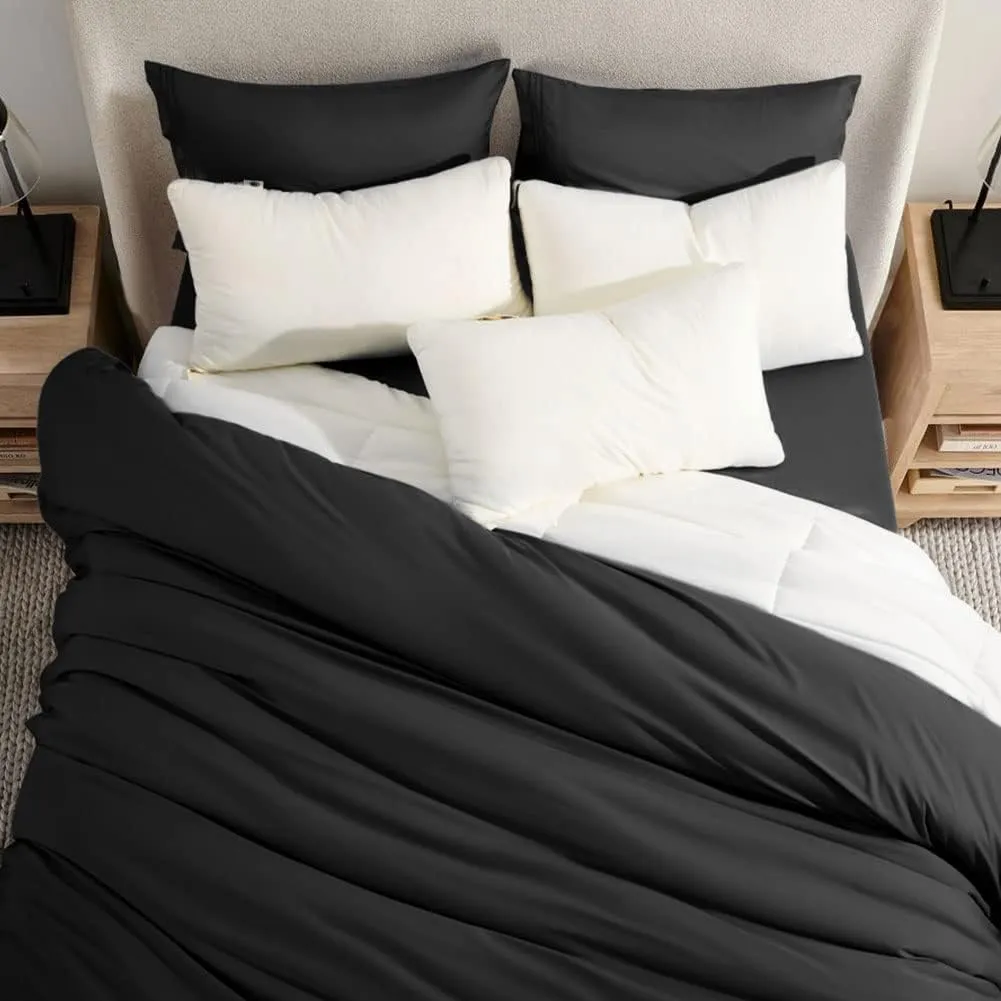 SONORO KATE Bed Sheet Set Super Soft Microfiber 1800 Thread Count Luxury Egyptian Sheets 18-Inch Deep Pocket Wrinkle and Hypoallergenic-4 Piece(Queen Black)