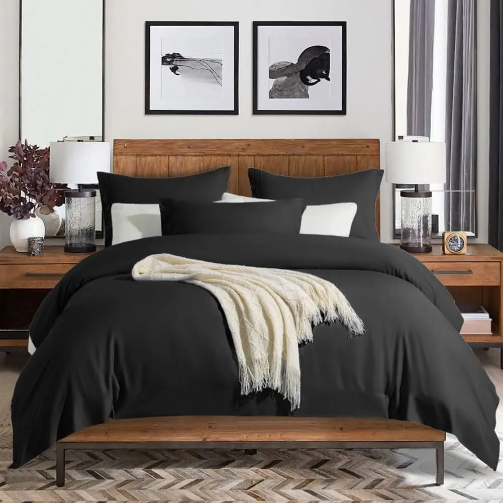 SONORO KATE Bed Sheet Set Super Soft Microfiber 1800 Thread Count Luxury Egyptian Sheets 18-Inch Deep Pocket Wrinkle and Hypoallergenic-4 Piece(Queen Black)