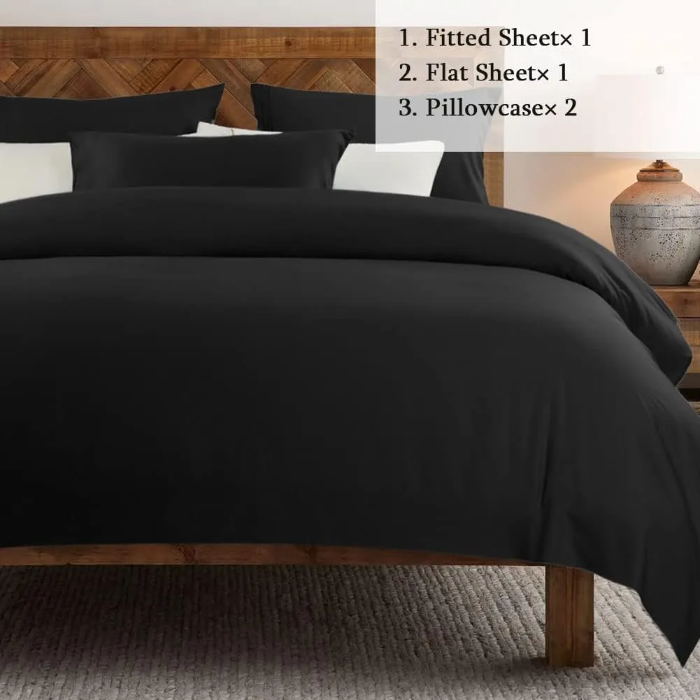 SONORO KATE Bed Sheet Set Super Soft Microfiber 1800 Thread Count Luxury Egyptian Sheets 18-Inch Deep Pocket Wrinkle and Hypoallergenic-4 Piece(Queen Black)
