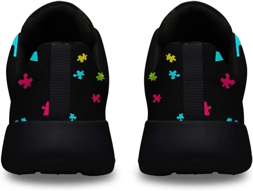 Sonzj-II Autism Shoes Women Men Lightweight Breathable Running Sneaker Autism Awareness Puzzle Pattern Tennis Walking Gym Shoes