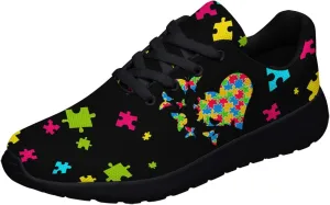 Sonzj-II Autism Shoes Women Men Lightweight Breathable Running Sneaker Autism Awareness Puzzle Pattern Tennis Walking Gym Shoes