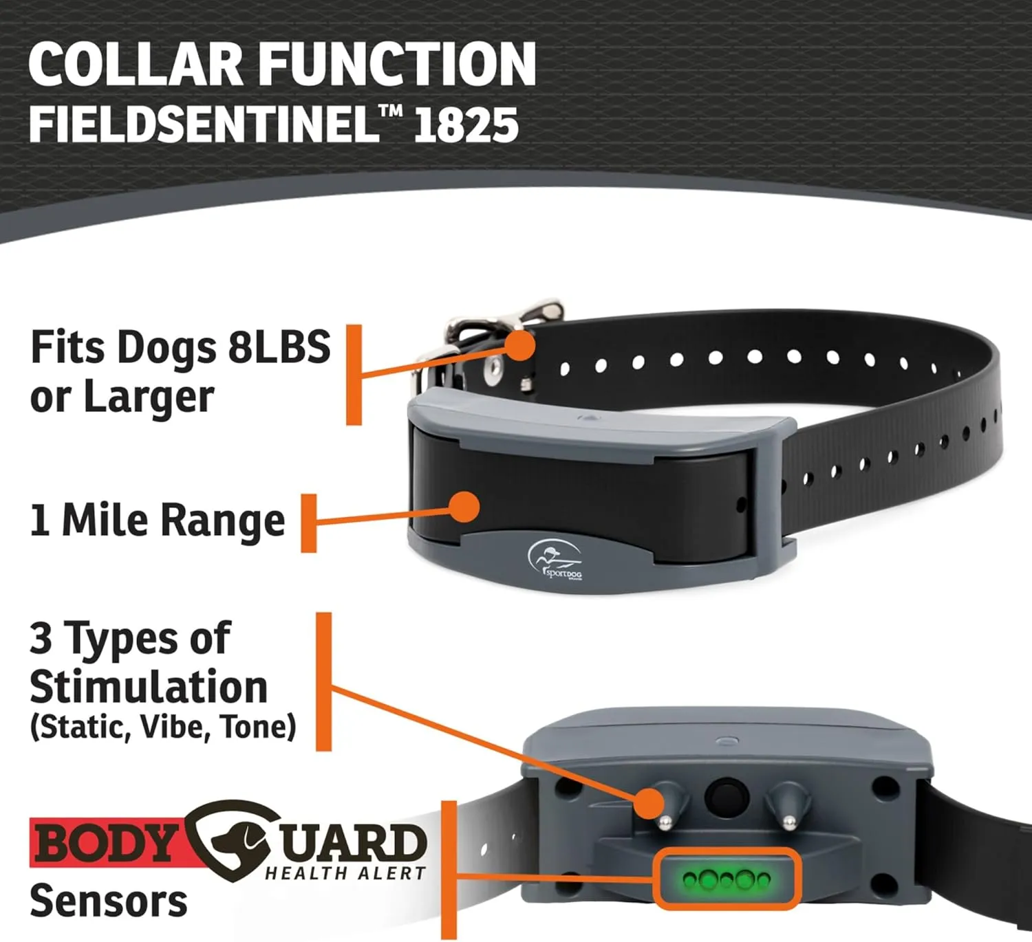 SportDOG Brand FieldSentinel 1825 Remote Trainer with Bodyguard Health Alerts – World’s First Dog E-Collar with Health Monitoring – Train with Static, Vibrate, and Tone – 1 Mile Range