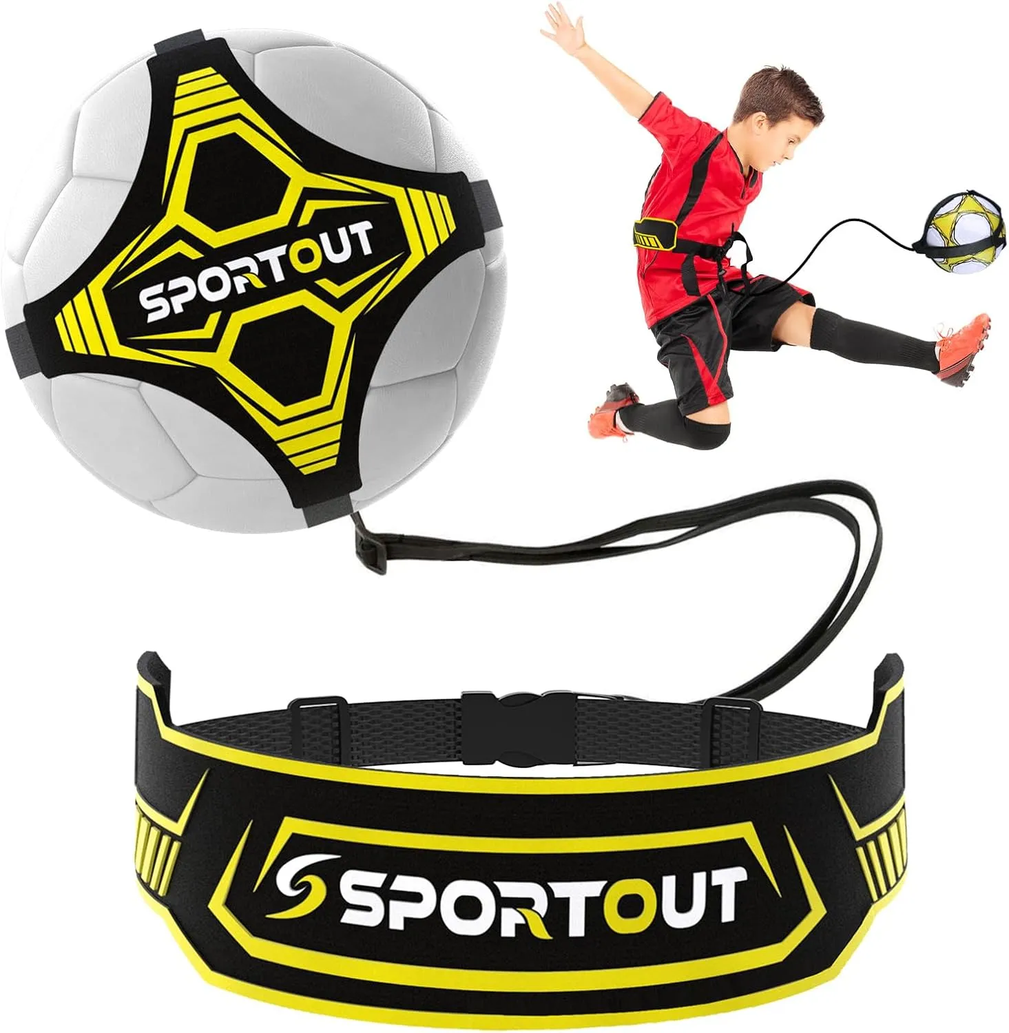 Sportout Volleyball/Soccer Training Equipment, Solo Trainer, Adjustable Waist Belt for Kids & Adults